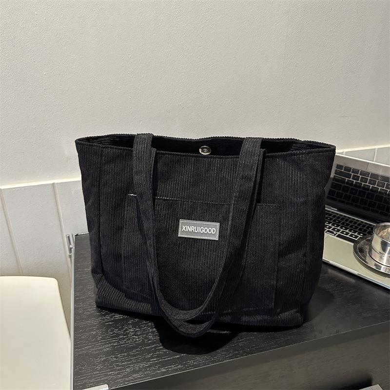 Bolsa de Ombro Feminina de Veludo Cotelê, Bolsa de Mão Casual de Grande Capacidade para Sair Lavável à Máquina com Alça Fixa Forro de Poliéster