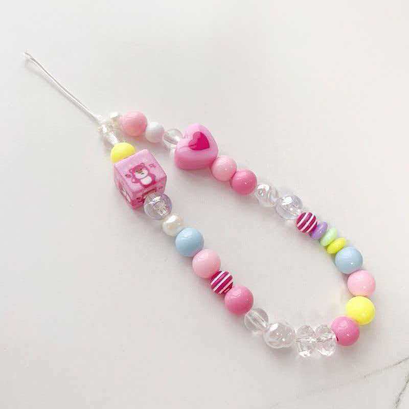 Telefon Anti-Verlust-Lanyard Schlüssel Kurzer Handgelenk-Anhänger Bunter Macaron-Anhänger mit runder Perle Damen-Handkette Handy-Lanyard