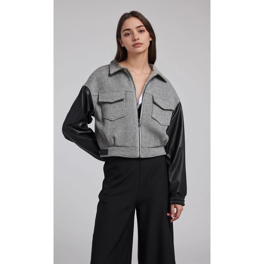 

2025 Women s Color Block Street Fashion Jacket - Loose Fit, Short Design for Spring & Autumn US Size L