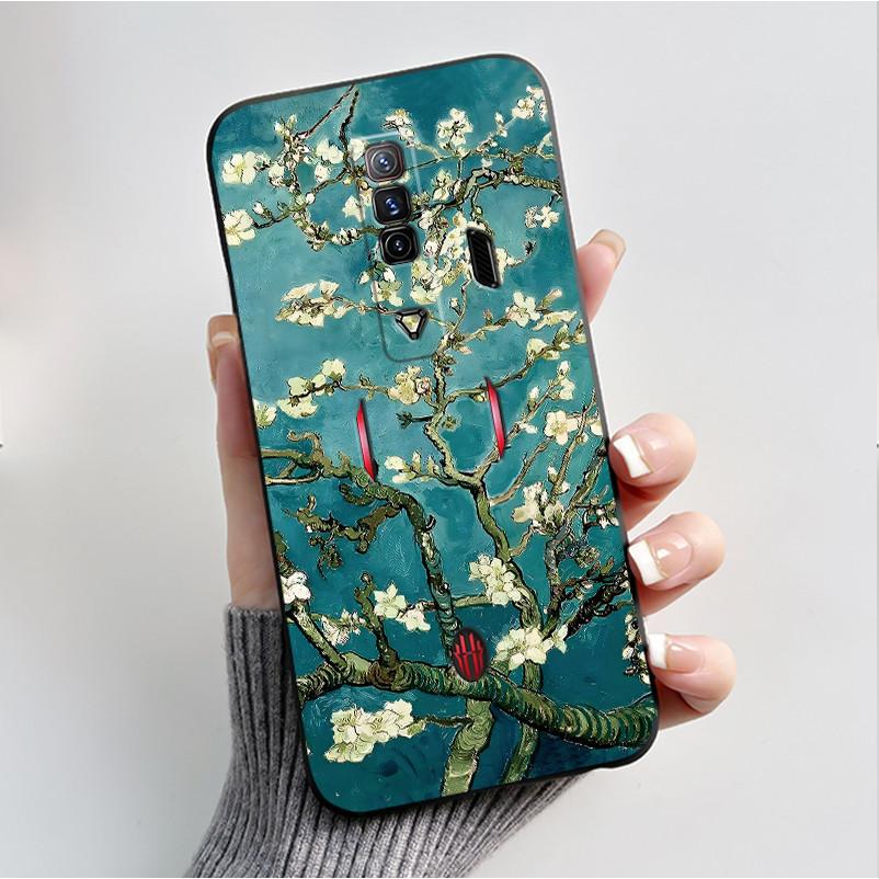Pattern Case For ZTE Nubia RedMagic 7 5G Funda For Nubia RedMagic 7S 5G Soft Silicone Black Shell Cute Flower Cartoon Capa Cover
