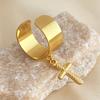Gold Color Stainless Steel Rings for Women Men Personality Feather Starfish Cross Open Pendant Rings Party Jewelry Accessories