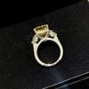 Exaggerated Yellow Diamond Square Sugar Ring Women’s 11 Carat 5A High Carbon Diamond Inlaid 925 Silver.