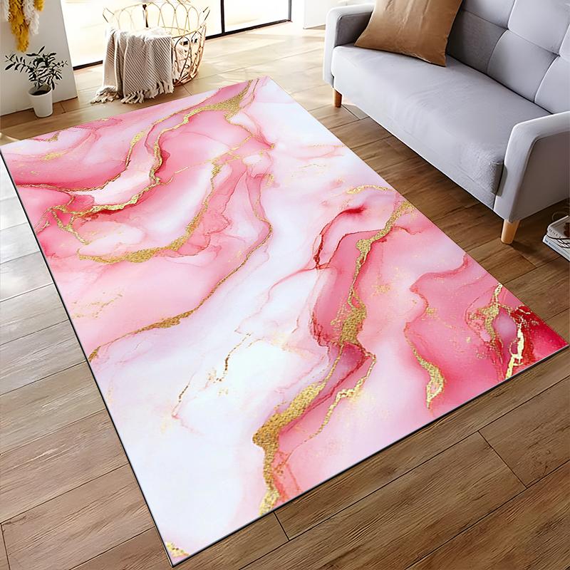 Pink and Gold Marble Abstract Design Rug Non-slip rug suitable for living room and bedroom sofas sofas
