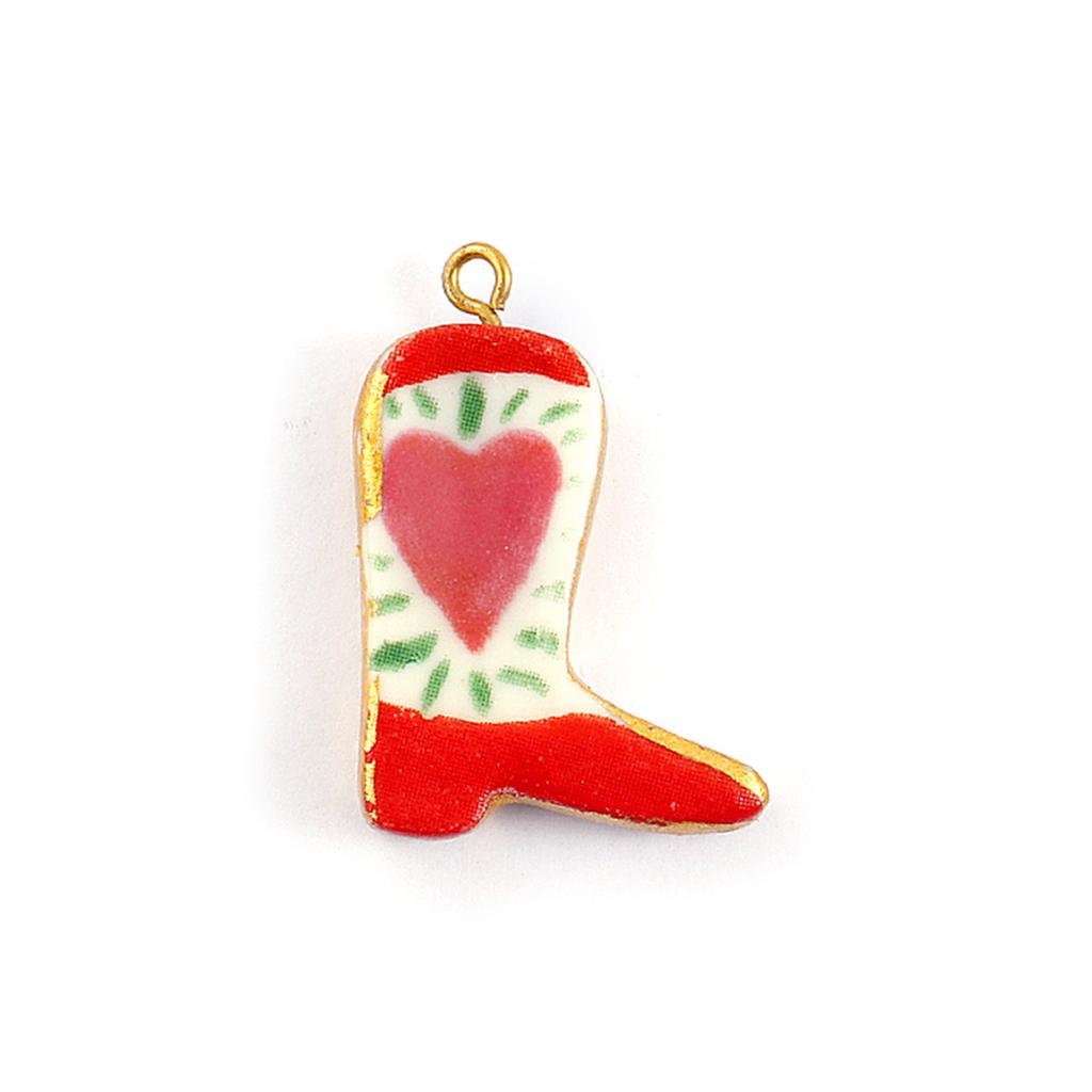 2PCs Ceramic West Cowboy Boots 304 Stainless Steel Pendants 18K Gold Plated Charms For Jewelry Neckalce Making 3.4cm x 2.3cm