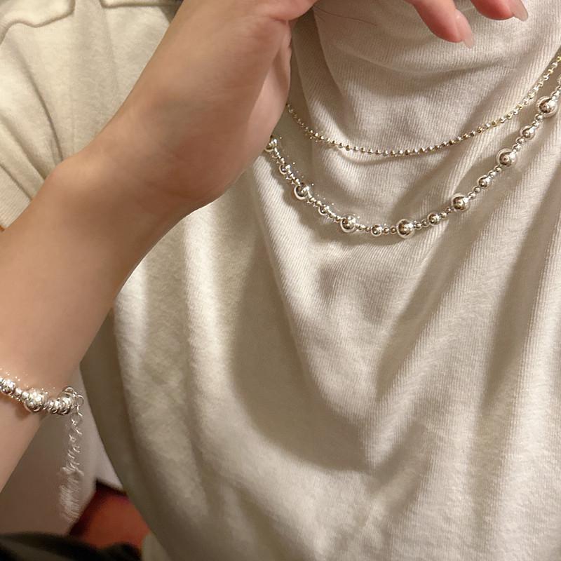 Korean Style Gradient Round Bead Choker Necklace, S925 Sterling Silver, Trendy Blogger Fashion Jewelry
