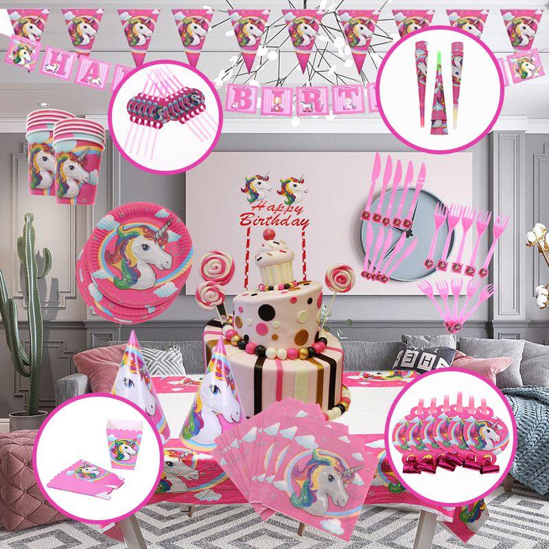 Birthday Kids Unicorn Party Supplies Tableware Plates Cup Fork Tablecloth Banner