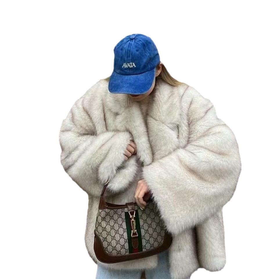 New thickened autumn and winter fur coat fluffy dyed pointed fox fur coat women's European and American loose fur coat