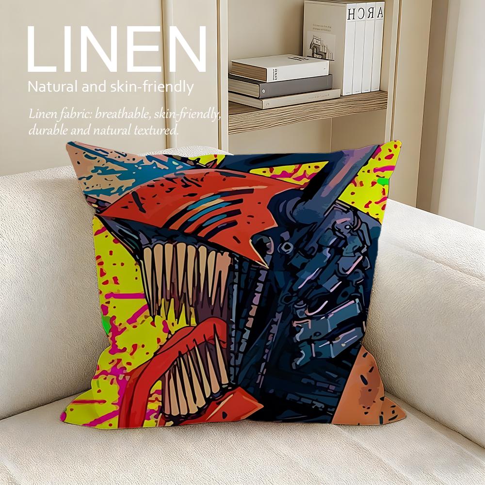 Action Chainsaw Man Cushion Cover Pillowcase Set Pcs x x Breathable Washable Sofa Cushion Cover