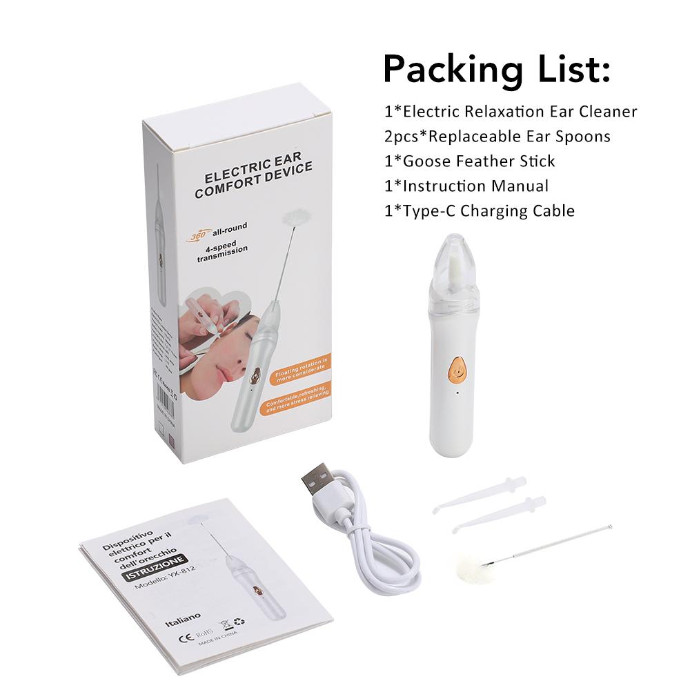 

Electric Relaxation Ear Cleaner Ear Picking Tool Set Goose Feather Stick Ear-Picking Massage 4 Speeds Ear Canal Cleaning Tool