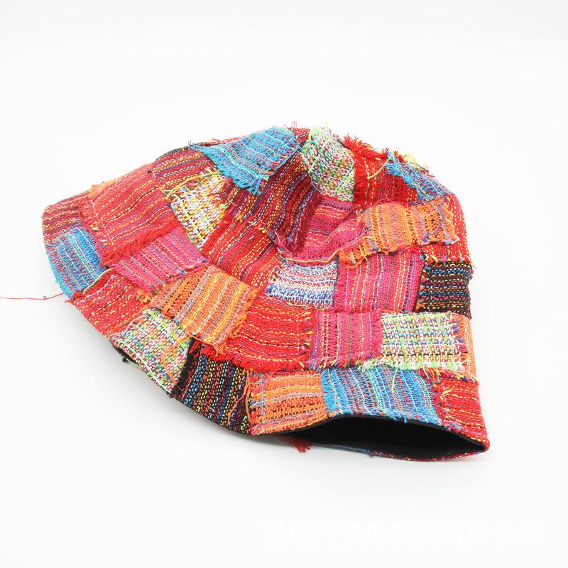 Unisex Ethnic Patchwork Wide-Brim Fisherman Sun Hat