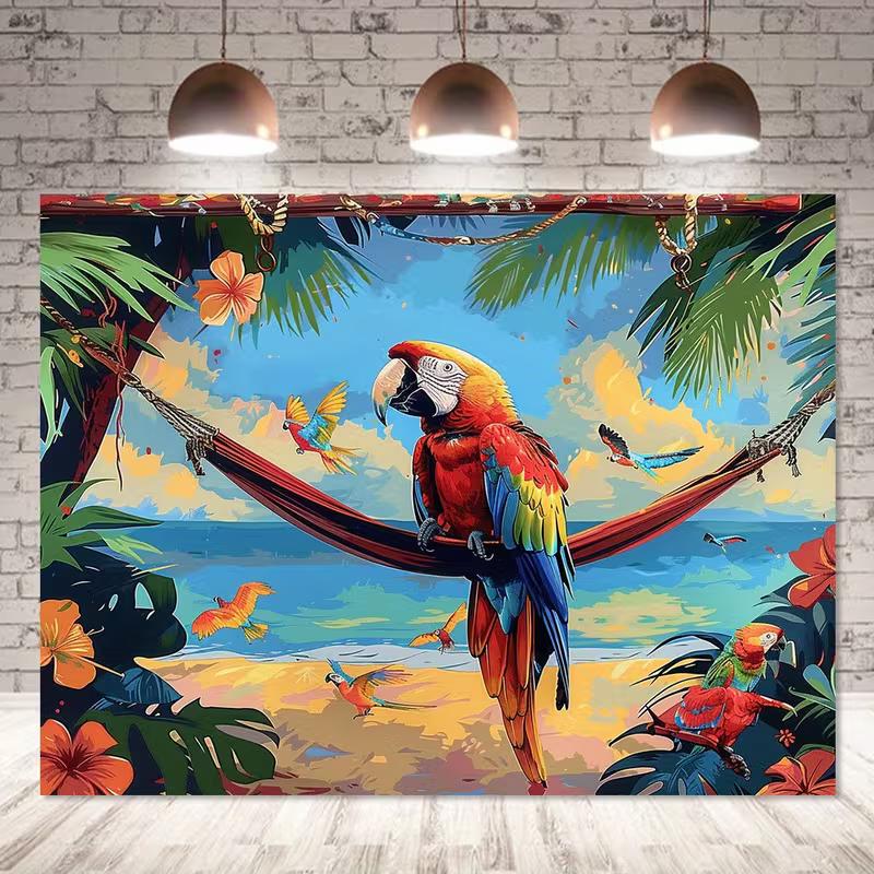 Tropical Parrot Beach Tapestry, Colorful Macaw Hammock Background Cloth, Summer Wall Decor