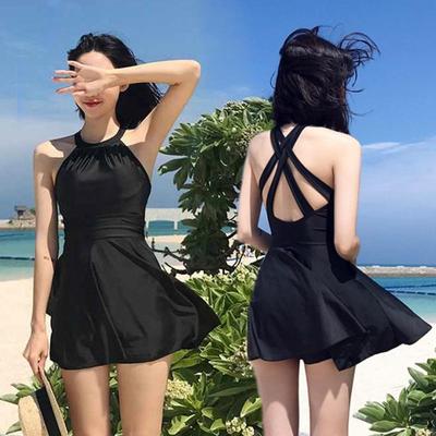 Korean Slimming Cross Halter One-Piece Swimsuit with Open Back