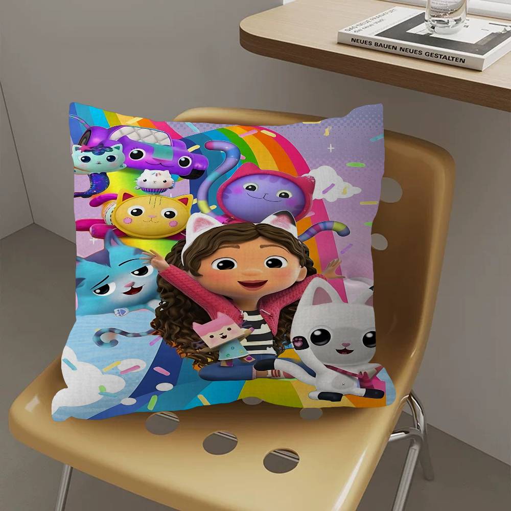 K-Kids G-Gabbys D-Dollhouse Pillow Covers Cartoon Sofa Decorative Home Double-sided Printing Short Plush Cute Cushion Cover