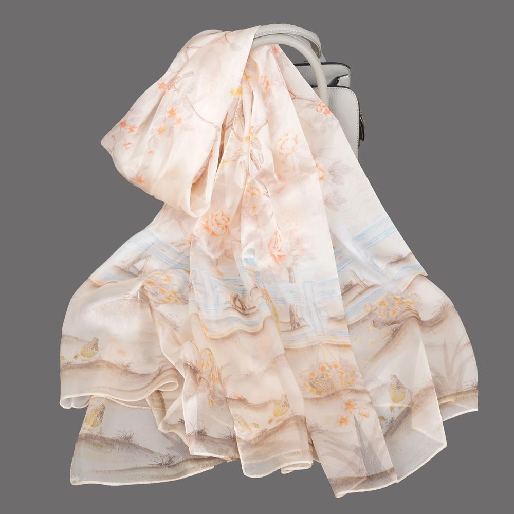 BYSIFA|Blau 100% Seidenchiffon Schal Stola Neu Frühling Herbst Schäferdesign Damen Lange Schals Sommer Strandstola Winterschals