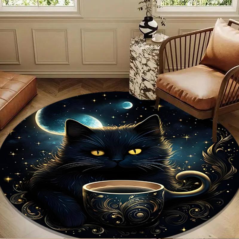 Night Cat Garden Moon Round mat, Anti-slip Circle Carpet Chair rug For livingroom,Bedroom, doormat home decor Gift Christmas Gifts