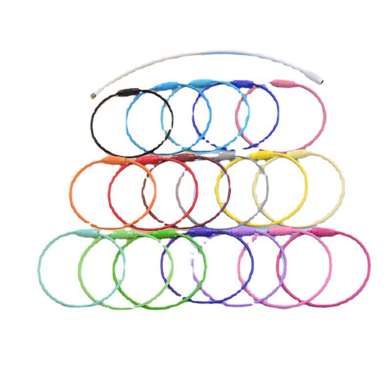 Colorful Iron Steel Wire Keychain with Rotating Screw and Button - DIY Jewelry Pendant Accessories.