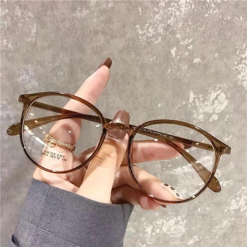 Damen Runde Klare Gläser Myopiebrille Transparentes Kurzsichtigkeitsgestell Brille Brillen Unisex Anti-Blaulicht Dioptrien Myopie