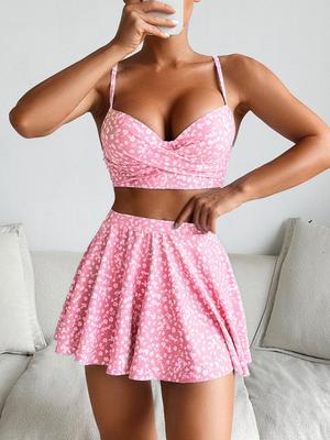 European & American Print Style Three-Piece Bikini Swimsuit Set for Women - 2026 Trend
