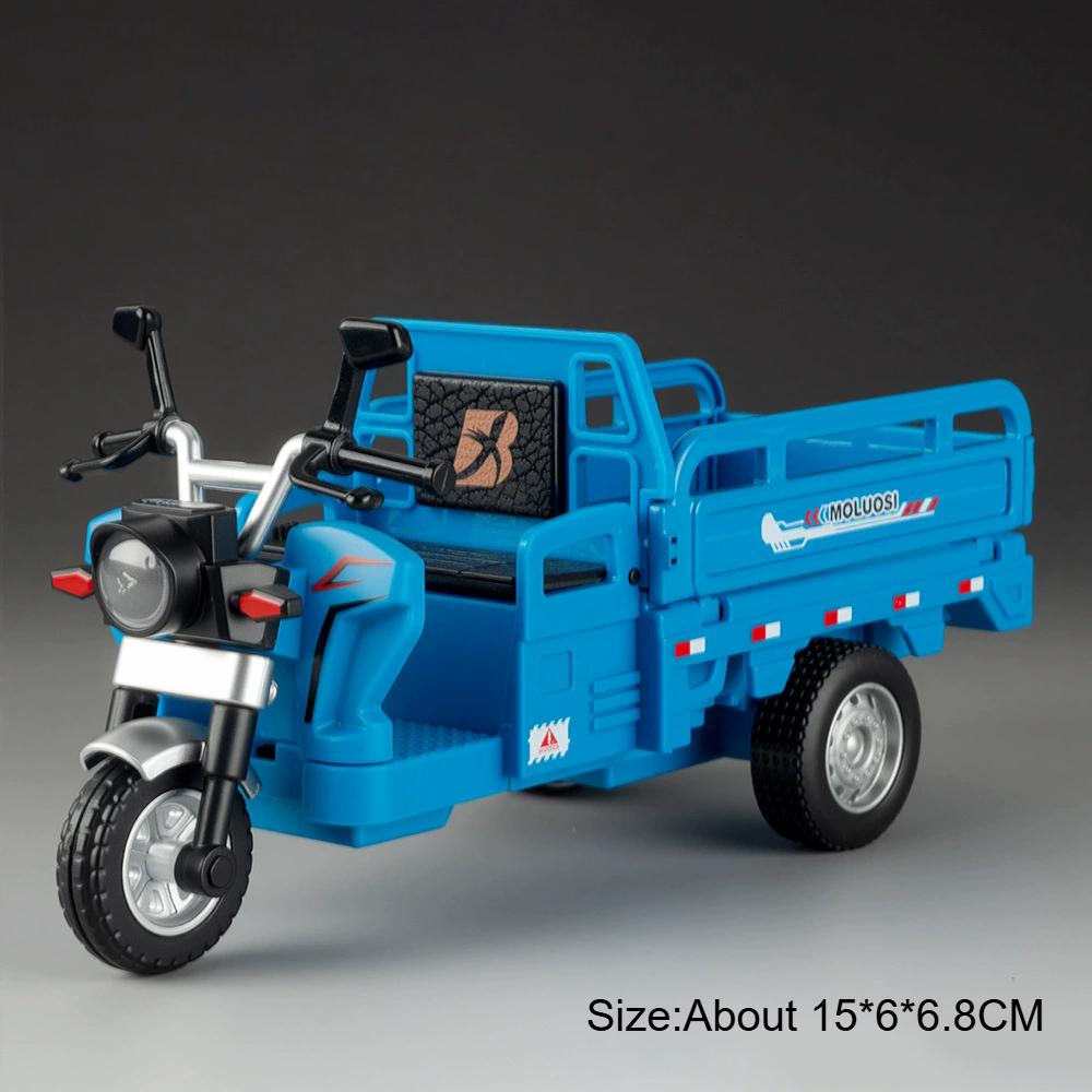 1:15 Scale Alloy Tricycle Model Toy Car Sound Light Pull Back Metal Diecast Transport Vehicles Models Boys Gifts Ornaments