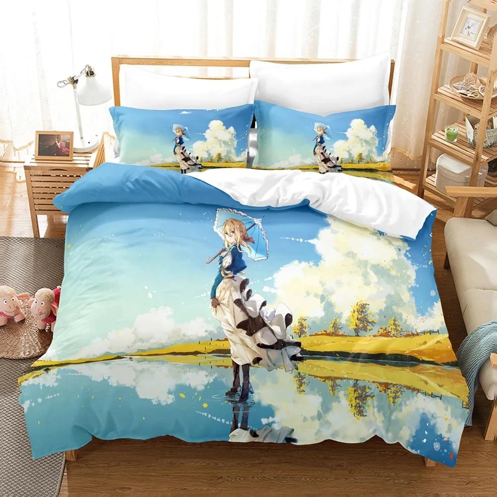 Anime Violet Evergarden Bedding Set Boys Girls Twin Queen Size Duvet Cover Pillowcase Bed Kids Adult Home Textileextile