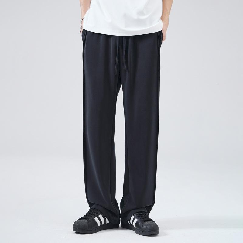 New American Ice Silk Casual Pants Trendy High Street Drape Straight Mopping Pants Loose Sweatpants Black