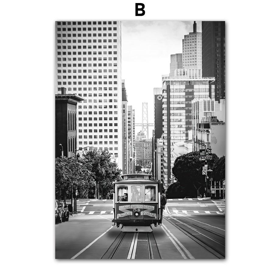 Modern London City Landmark Landscape Wall Art Canvas Painting Black White Poster Big Ben Bus Dandelion Pictures Home Room Decor