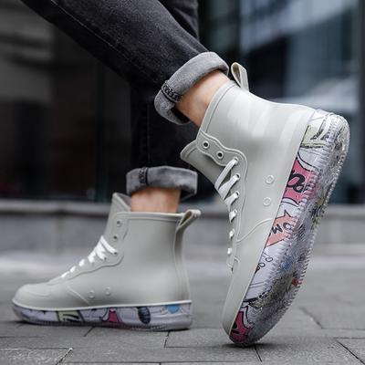 2025 Male Fashion Rain Boots Durable Waterproof Rubber Fishing Shoes Trendy Nude Boots Anti-skid Work Chef Shoes New Sneakers