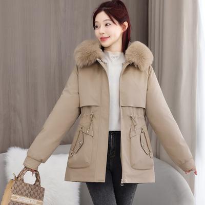 One-piece, Three-wear Detachable Parka for Women, Mid-length Winter New Style Waist Slimming Large Fur Collar Cotton Coat
