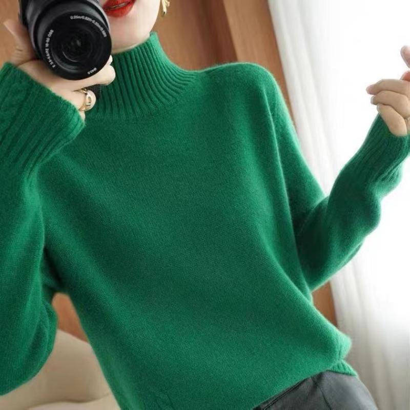 

Осень и зима Новый полувысокий воротник трикотажный базовый свитер женские топы модный толстый длинный рукав облегающий пуловер женские свитера элегантный джемпер 25279 2XL зелёный