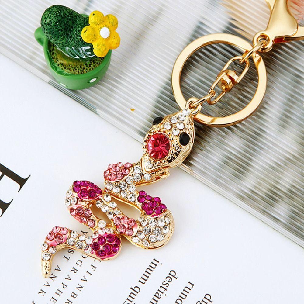Colorful Rhinestone Snake Keychain Fortune Zodiac Snake Year Key Ring Women's Bag Pendant  Couple