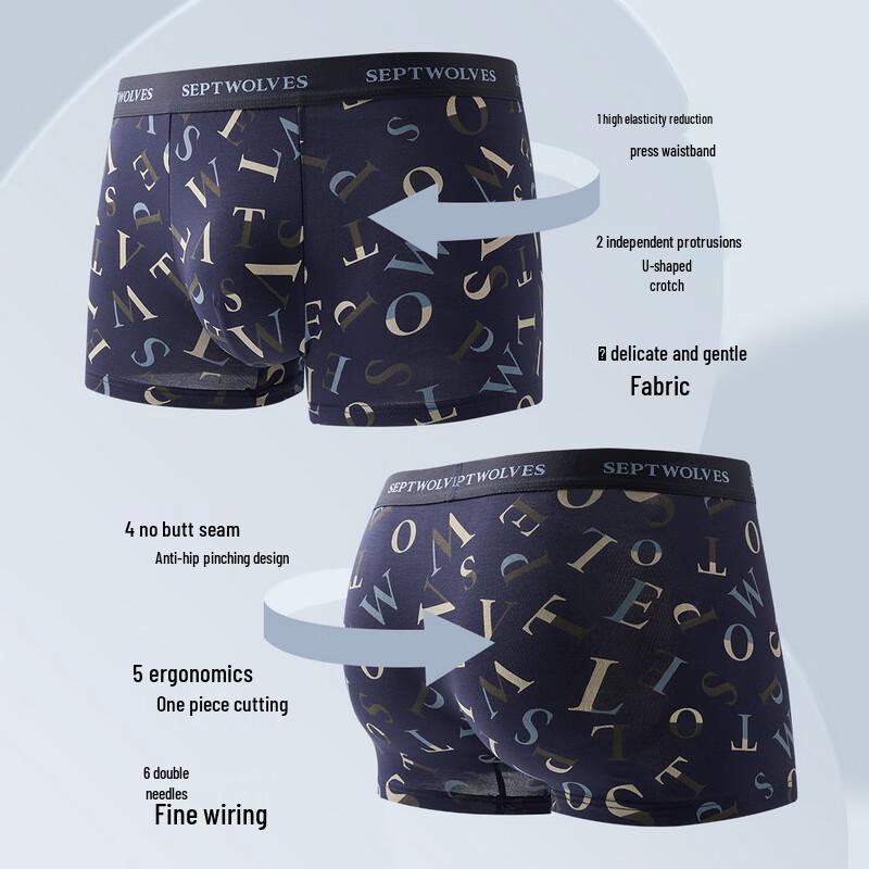 SEPTWOLVES Men's Letter Print Antibacterial Boxer Briefs