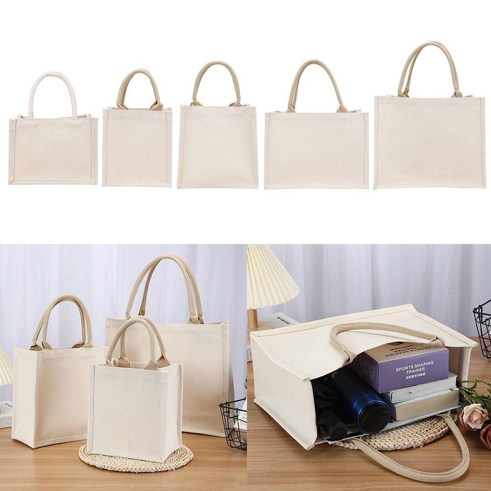 Reusable DIY Hand Drawn Canvas Bag Foldable Beige Blank Tote Sack Large Capacity Travel Shopping Bag