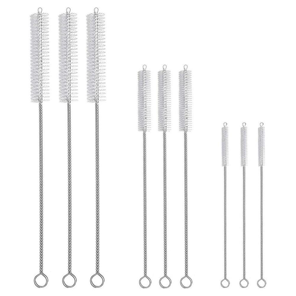 9/18Pcs Stainless Soft Hair Suction Glass Tube Cleaner Brushes Tools Fish Tank Straw Bottle Cleaning Brush Long Straw Brush Tool