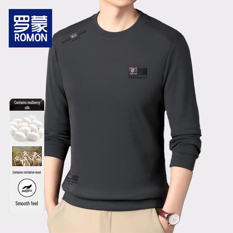 Luomeng Men's Silk-Blend Fleece-Lined Round Neck Sweatshirt