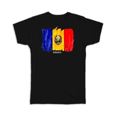 Gift T-Shirt : Romania Flag Europe Travel Expat Country Watercolor