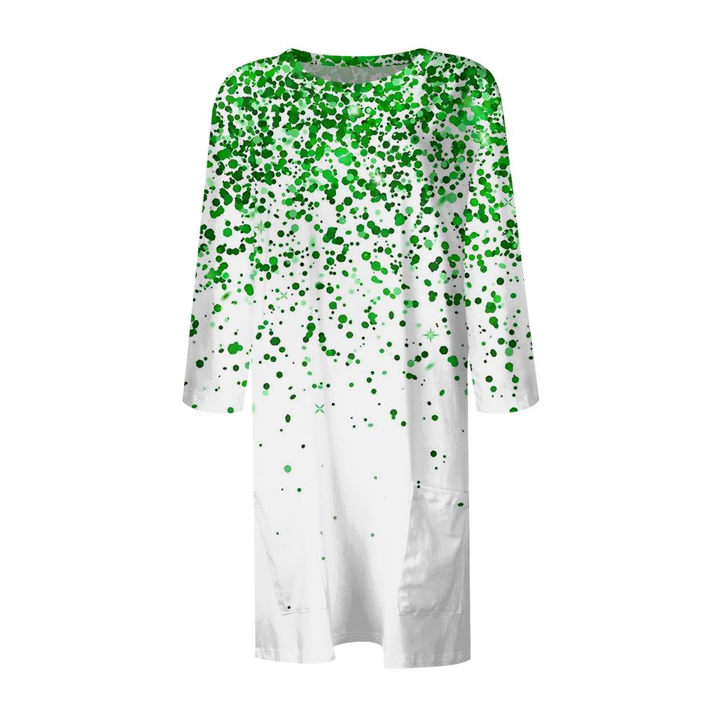 Women's  Casual 3/4 Sleeve Shirts Fashion St Patrick's Print Tunic Tops With Pockets