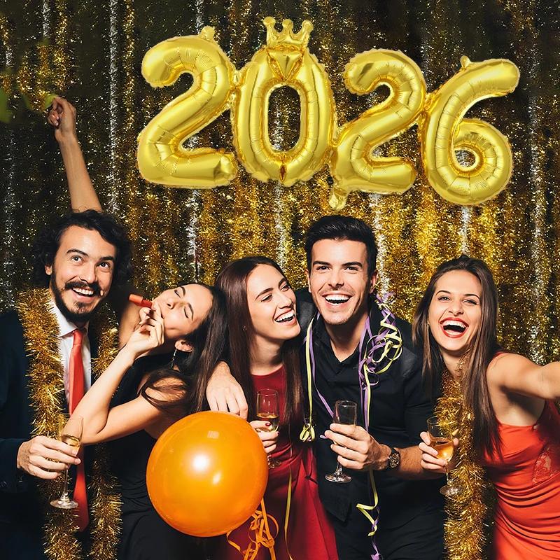 2026 Crown Number Foil Balloons for New Year Eve Party Decoration Supplies Navidad Christmas 2025 Photo Props Gifts
