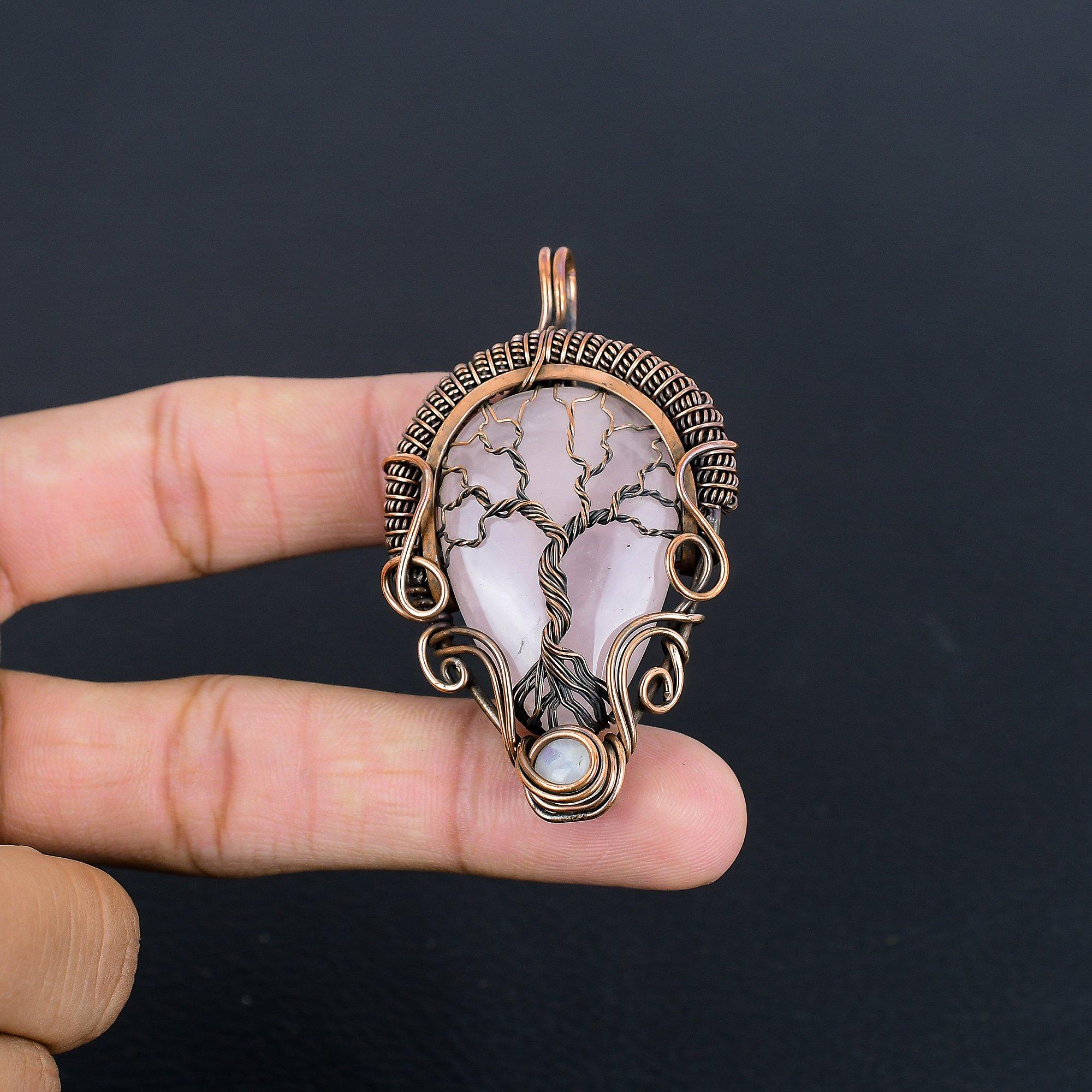 

Украшения Дерево Жизни из Розового Кварца, Кулон, обернутый медной проволокой 999 пробы, Ювелирные изделия из драгоценных камней ручной работы, Подарки для жены Совершенно новый кулон 2.25 Inches