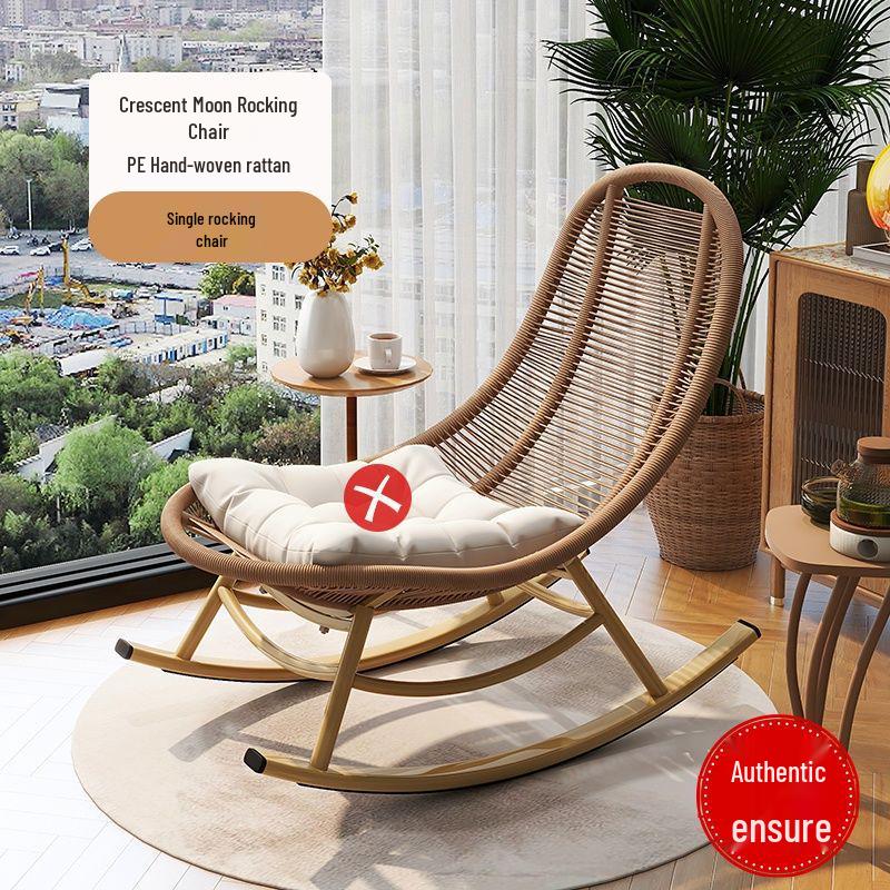 Geflochtener Rattan-Liege-Schaukelstuhl für Erwachsene - Perfekt für Wohnzimmer oder Balkon zur Entspannung