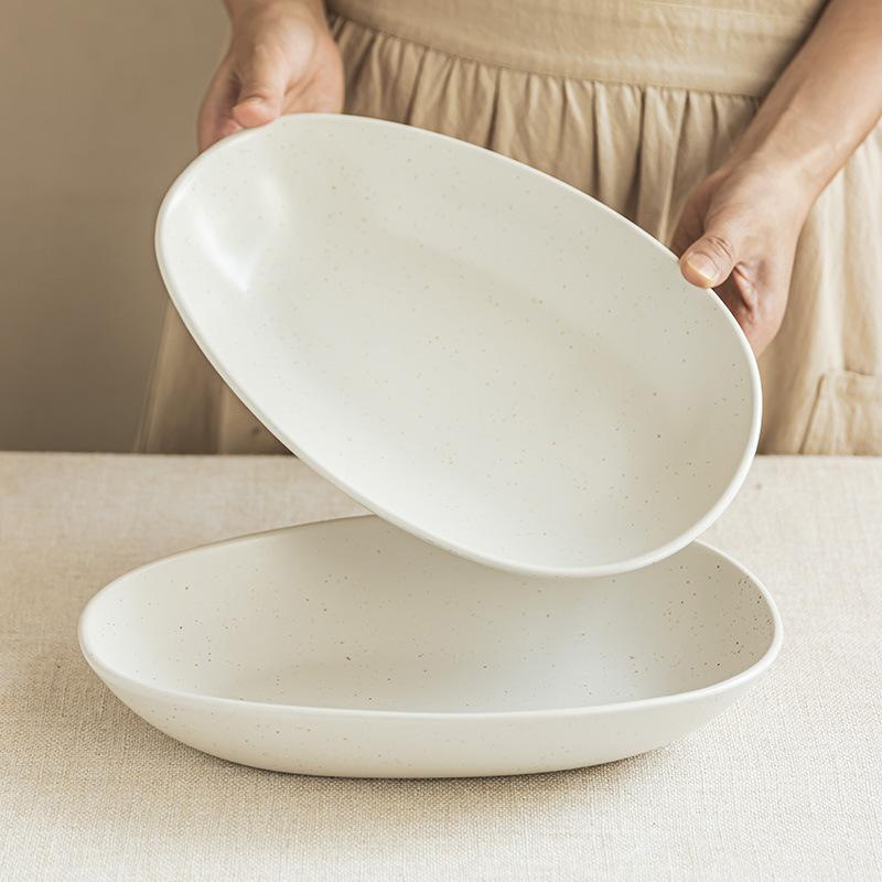 Large Bowl Special-Shaped Bowl Simple Large Ceramic Bowl Household Vegetable Bowl Soup Bowl Living Room Fruit Bowl Sesame Glaze Tableware