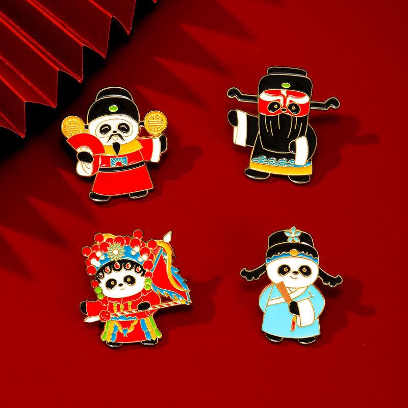 Peking Opera Panda Cartoon Brooch Chinese National Style Four Roles Of Peking Opera Metal Badge Decoration For Backpack Clothing Accessory