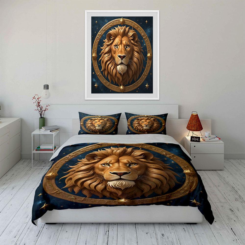 Majestic Lion's Celestial Glow Bedding Sets Duvet Covers Pillowcases(1* Duvet Cover 2* Pillowcases Without Duvet Insert)