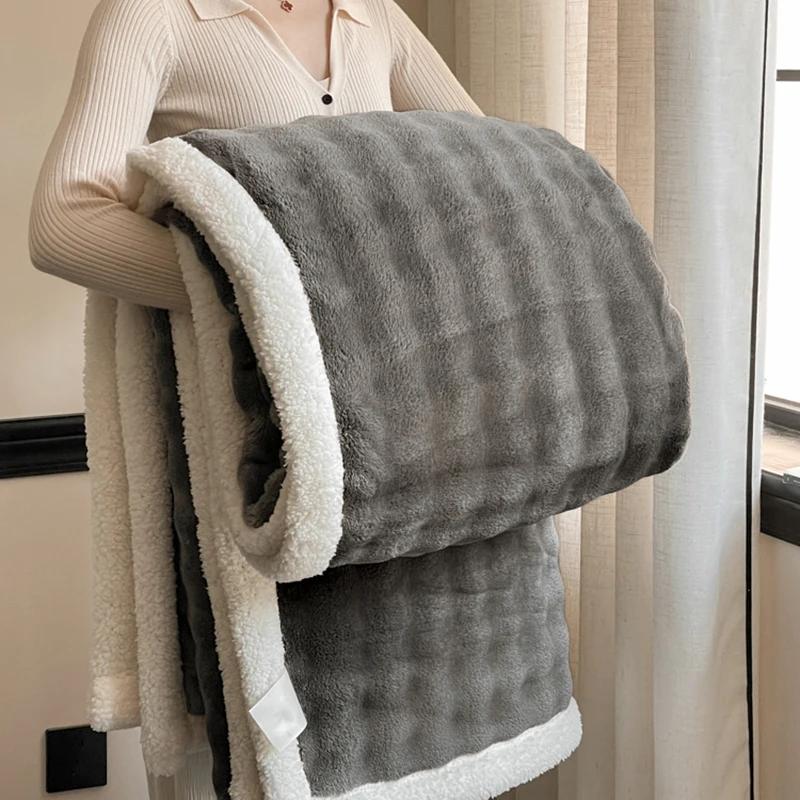 Furry Plush Warm Winter Double Layered Blanket Velvet Coral Fleece Flannel Soft Thick Bedspread for Bed Sofa Single Double Size