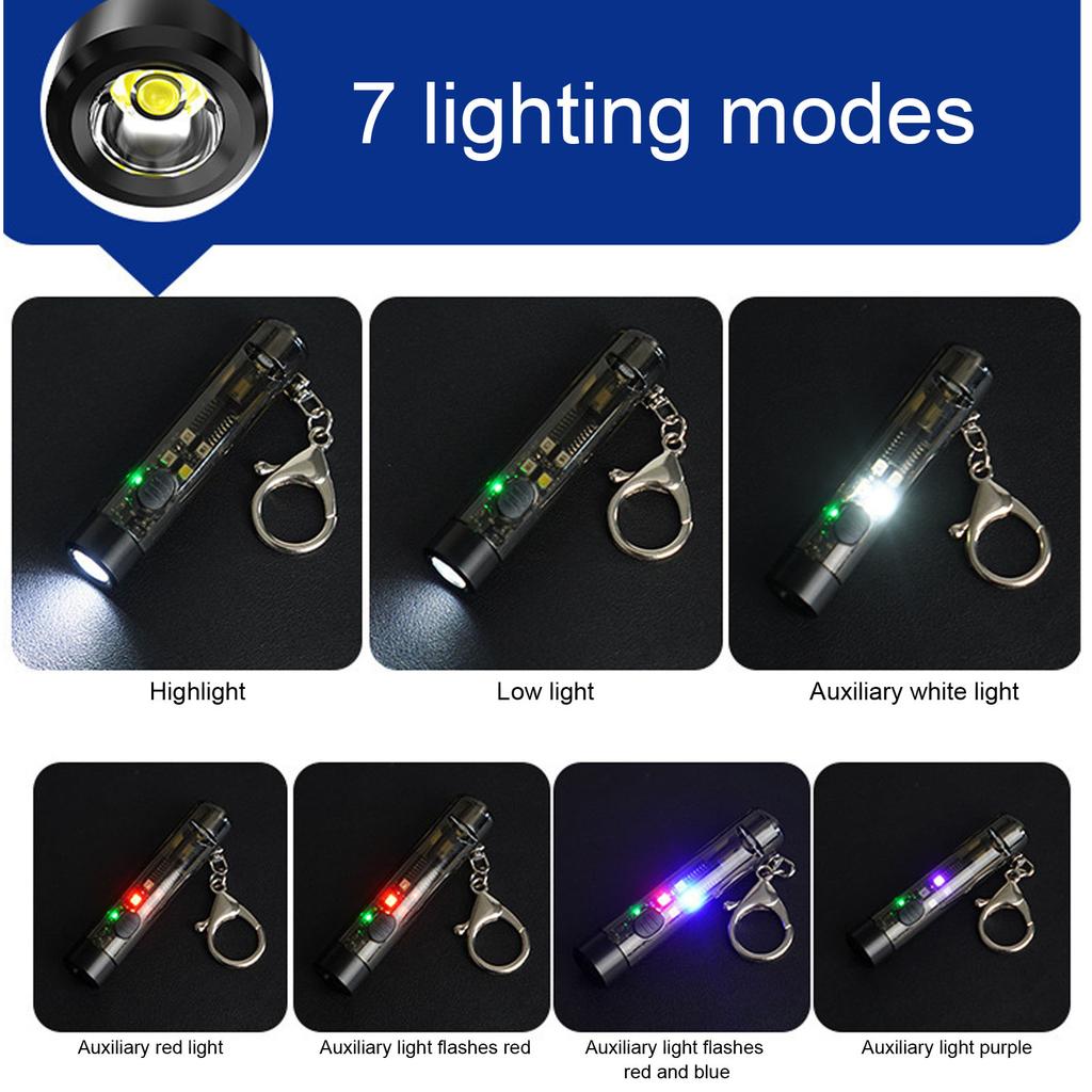 USB C Keychain Flashlight Rechargeable Multifunction Mini Portable Light Emergency Outdoor Torch with Whistle