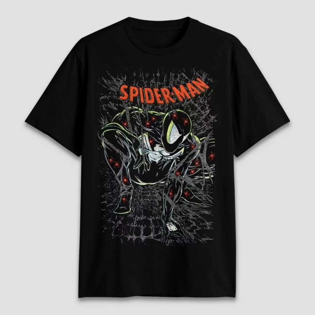 2026 New Retro SpiderUnisex dark shortsleeved printed black cotton Unisexs Tshirt