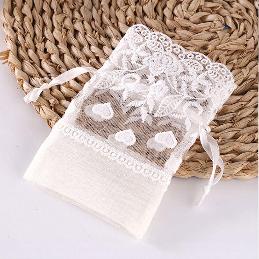 Reusable White Gift Bag Gauze Festival Favor Drawstring Pocket Packing Lace Sachet Party Supply