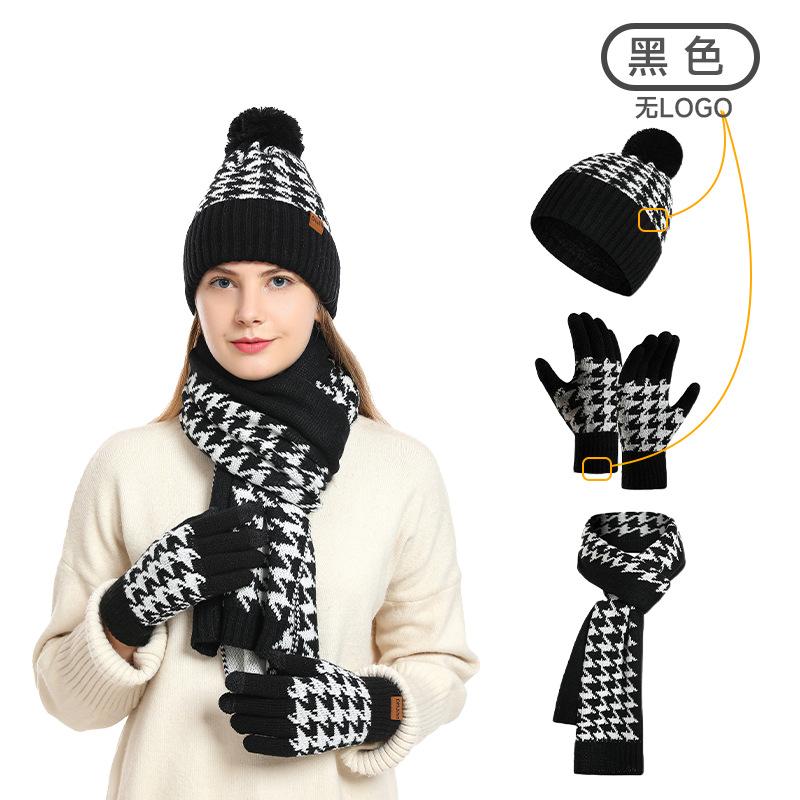 

Зимний новый вязаный шерстяной теплый ветрозащитный шарф универсальный тысяча птиц клетка шапка шарф перчатки трехпредметный набор