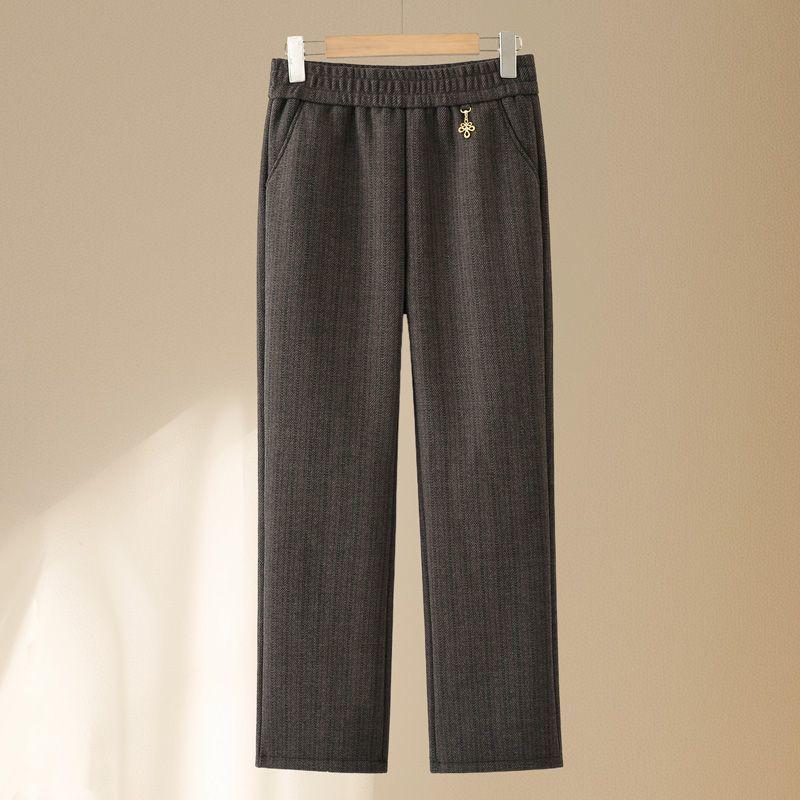 Women's High-Waist Elastic Stretch Pants - Winter Thickened, Loose Straight Fit for Middle-Aged & Elderly