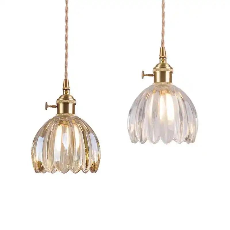 Retro Modern Glass Flower Twisted String Pendant Lamp Dining Room Bedroom Bedside Pendant Lamp With Built-in Switch Lighting