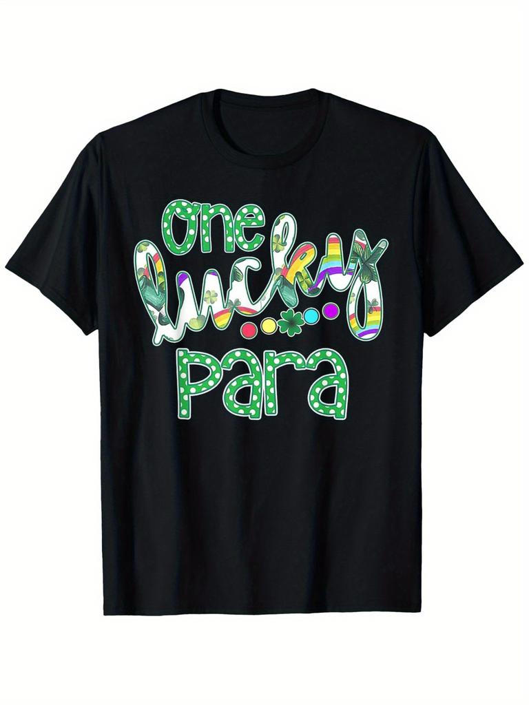 One Lucky Para St Patricks Day Graphic Tee Soft Cotton Short Sleeve T-Shirt Casual Daily